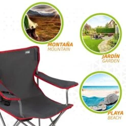 AKTIVE - Chaise Pliante Camping 64,50x49,50x82 Cm, Gris Foncé Et Rouge -Camping En Plein Air aktive chaise pliante camping 6450x4950x82 cm gris fonce et rouge 4