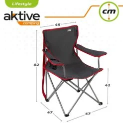 AKTIVE - Chaise Pliante Camping 64,50x49,50x82 Cm, Gris Foncé Et Rouge -Camping En Plein Air aktive chaise pliante camping 6450x4950x82 cm gris fonce et rouge 5