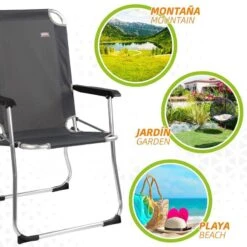AKTIVE - Chaise Pliante Camping Fixe En Aluminium 54 X 57 X 91 Cm, Gris -Camping En Plein Air aktive chaise pliante camping fixe en aluminium 54 x 57 x 91 cm gris 4