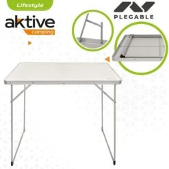 AKTIVE - Table Pliante En Aluminium Et Bois. Table De Camping 80x60x70 Cm -Camping En Plein Air aktive table pliante en aluminium et bois table de camping 80x60x70 cm 2