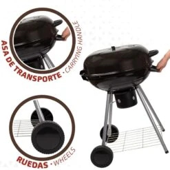 Barbecue Portable Rond Au Charbon De Bois Avec Couvercle Aktive -Camping En Plein Air barbecue portable rond au charbon de bois avec couvercle aktive 5