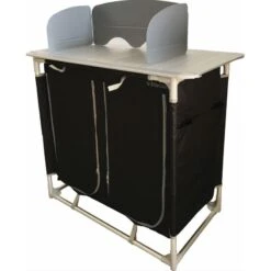 BAYASUN Meuble De Cuisine 4 Étagères Pieds Réglables Gris -Camping En Plein Air bayasun meuble de cuisine 4 etageres pieds reglables gris 2