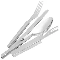 Couverts Camping Inox | Couteau, Cuillère, Fourchette, Ouvre-boîte | 1 Personne