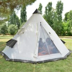 Tente De Camping Tipii - 6 Personnes - Hauteur 2,50m - Moustiquaire - Beige/Gris 13 Tente De Camping Tipii - 6 Personnes - Hauteur 2,50m - Moustiquaire - Beige/Gris -Camping En Plein Air tente de camping tipii 6 personnes hauteur 250m moustiquaire beigegris 6
