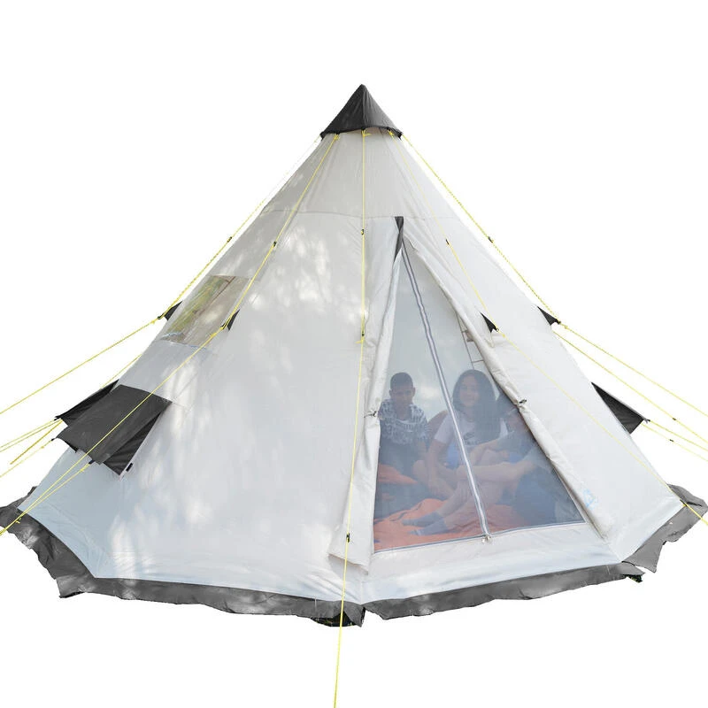 Tente De Camping Tipii - 6 Personnes - Hauteur 2,50m - Moustiquaire - Beige/Gris 1 Tente De Camping Tipii - 6 Personnes - Hauteur 2,50m - Moustiquaire - Beige/Gris